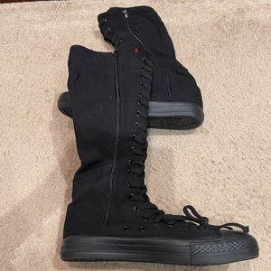 Knee high black sneakers.  Size 10.  Side zipper.  Super cute and trendy
